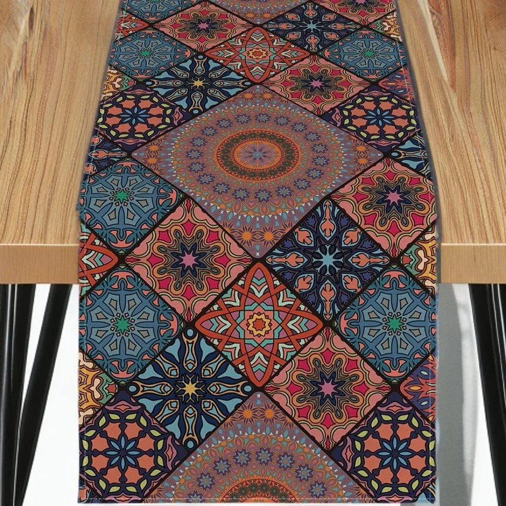 Boho Table Runner Bohemian Farmhouse Cottage Decor Dining Decorative Cloth 13x72